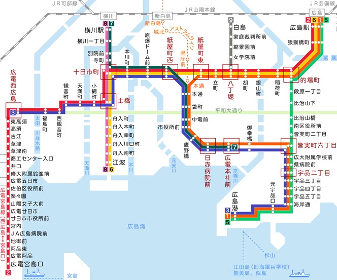 広島路面電車広電の路線図